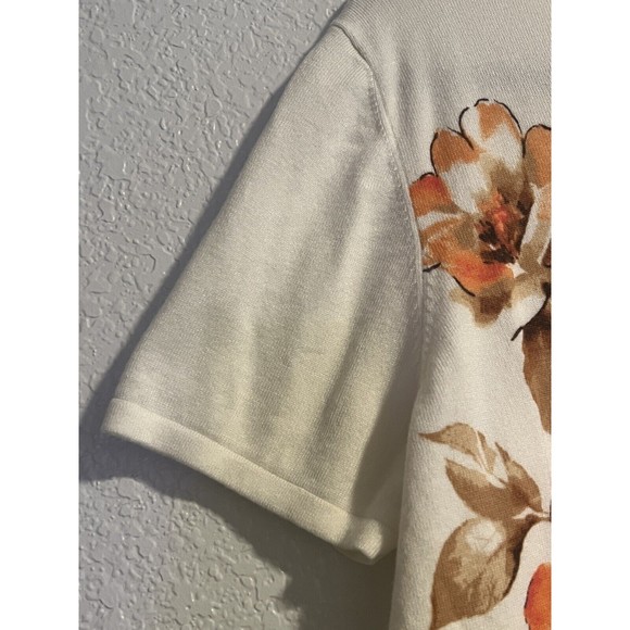 Alfred Dunner PXL Womens Cream Pullover Sweater Short Sleeve Floral - Picture 4 of 6